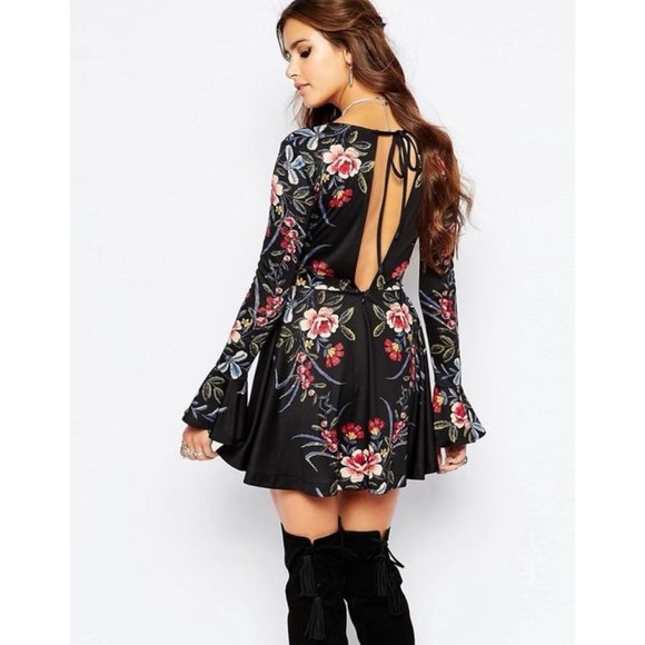 Free People Date Night Black Long Sleeve Mini Dress - Picture 3 of 9